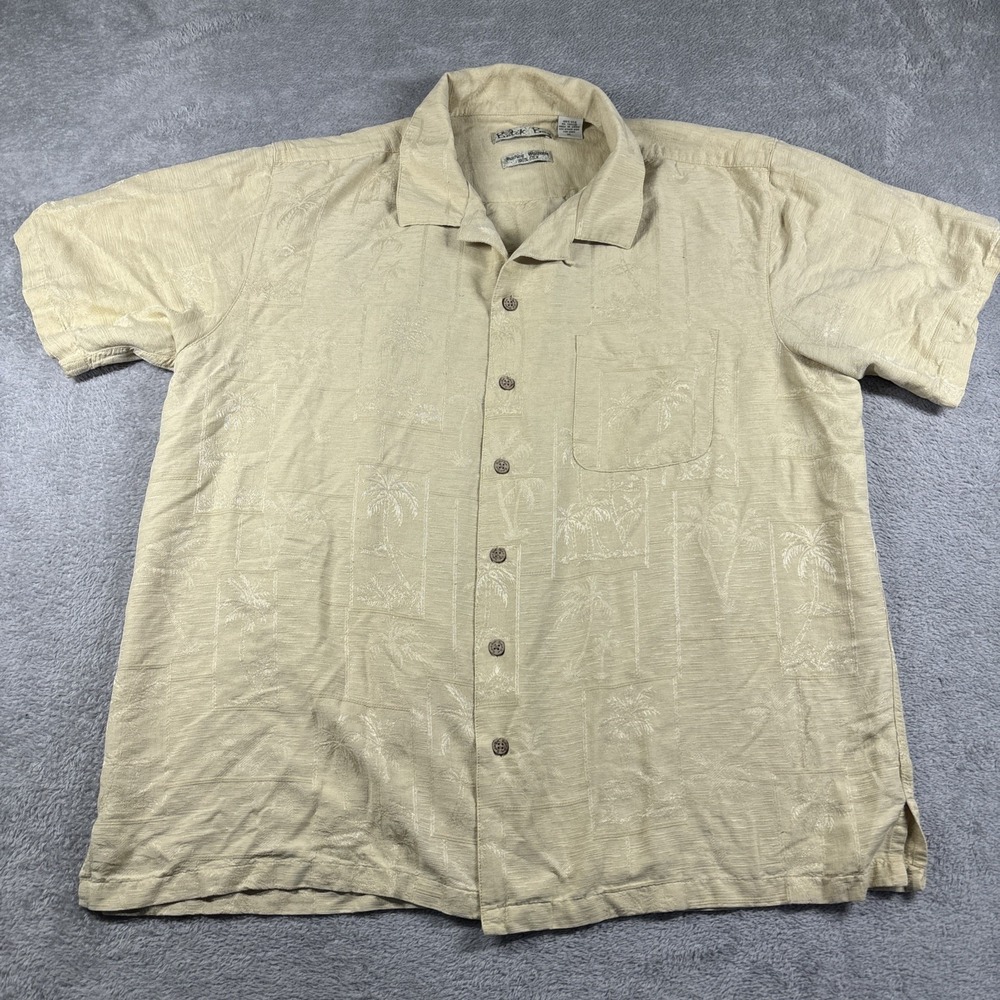 Batik Bay Hawaiian Shirt 100% Silk Yellow/Tan  Men's Size XL